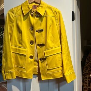 Tory Burch mustard/yellow jacket. Like new. Gold accents and buttons